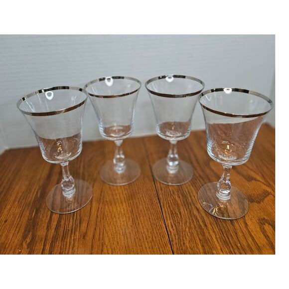 VTG Fostoria Crystal Sheffield 8oz Goblets (4) Clear Platinum Rim 6.75" 1961-82 - Picture 2 of 8